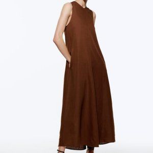 Zara LINEN BLEND VOLUMINOUS DRESS | XS